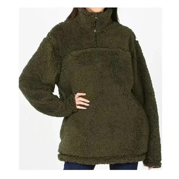 🆕Zenana Dark Olive Fuzzy Pullover 1X🆕 - Picture 1 of 9